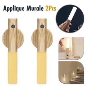 Pack 2 Lampes LED intelligentes à détection – Design bois élégant et lumière chaleureuse