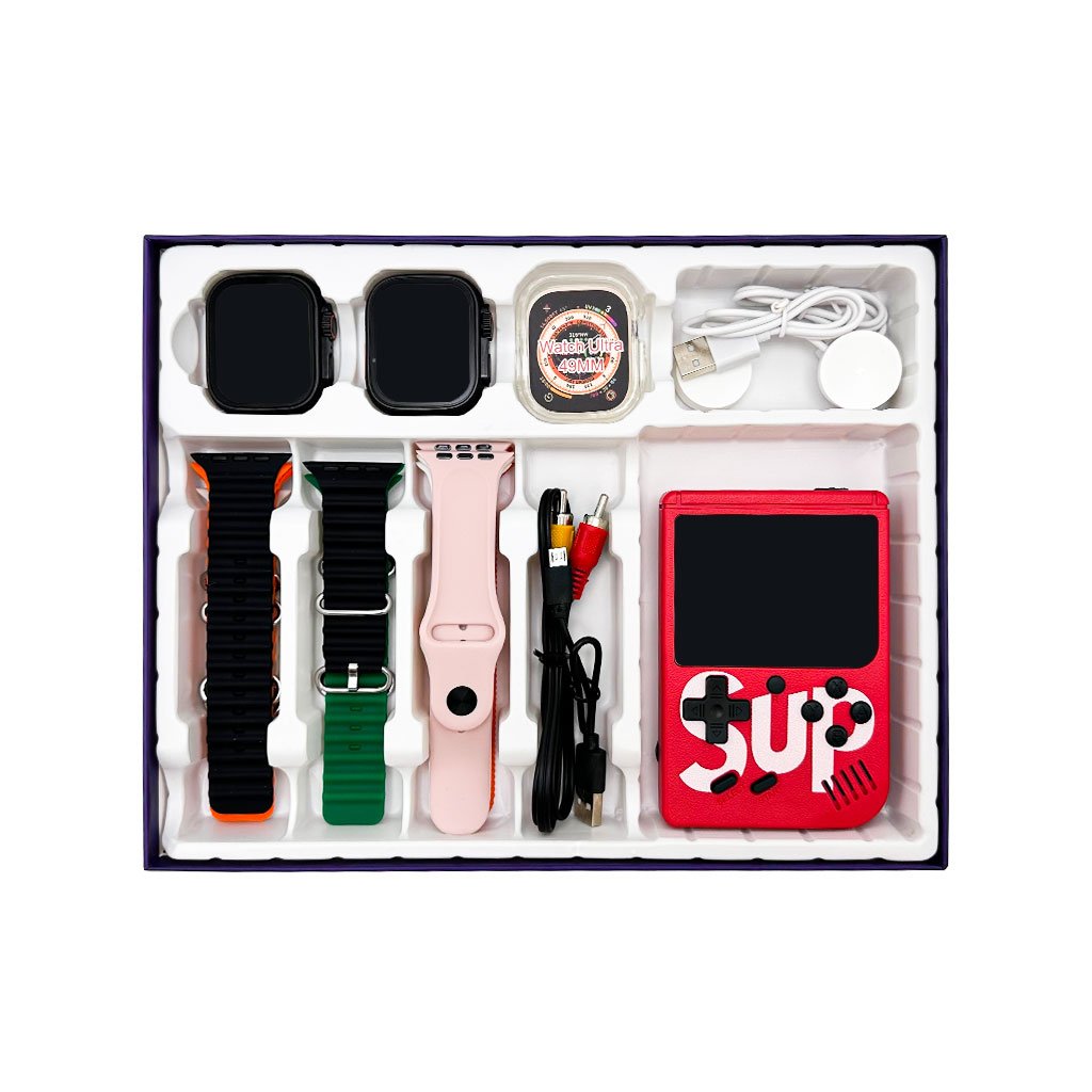 Pack 2 Smartwatch Ultra X2 avec 7 Bracelets et SUP Gamebox 400 Jeux - الصورة 3