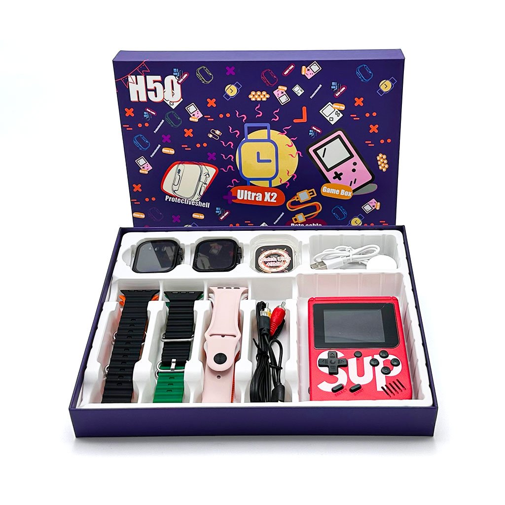 Pack 2 Smartwatch Ultra X2 avec 7 Bracelets et SUP Gamebox 400 Jeux - الصورة 6