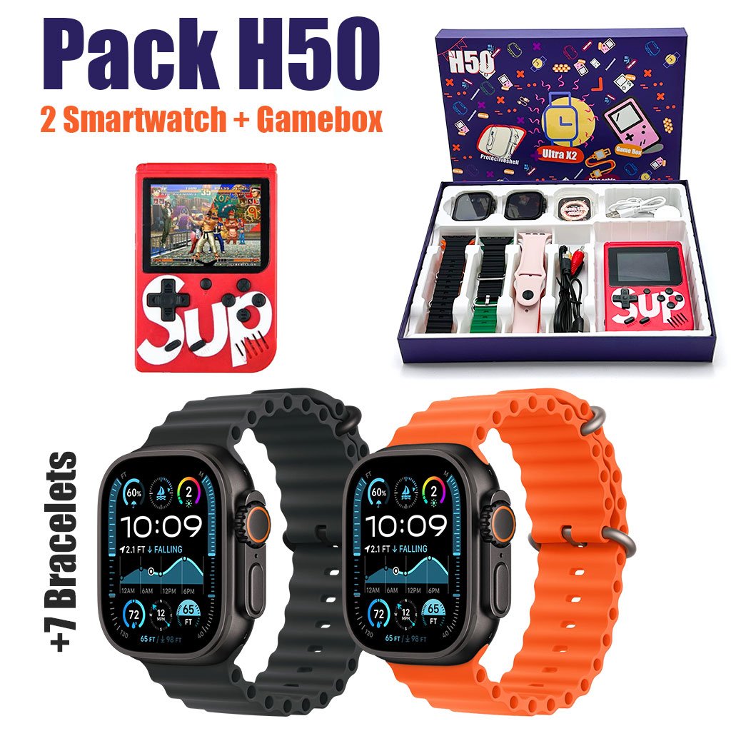 Pack 2 Smartwatch Ultra X2 avec 7 Bracelets et SUP Gamebox 400 Jeux