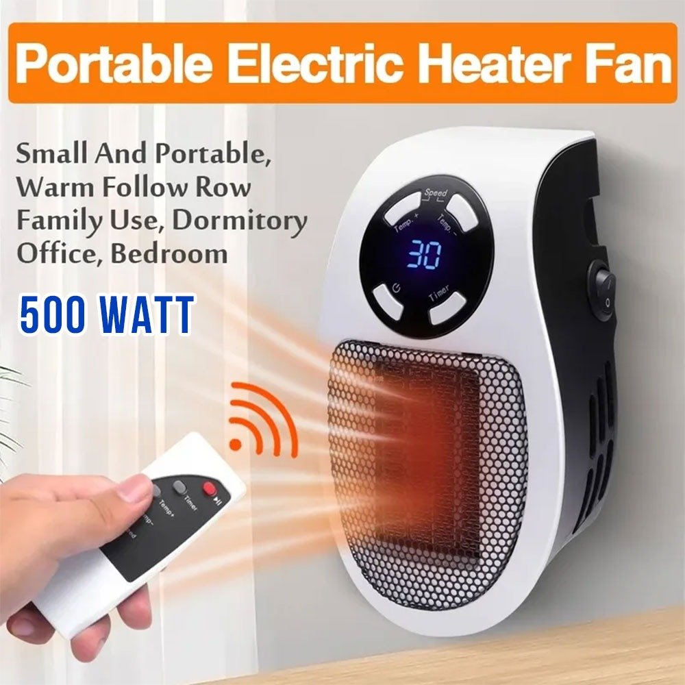 Mini Chauffage soufflant portable 500W avec télécommande – Chauffage intelligent et pratique - الصورة 3